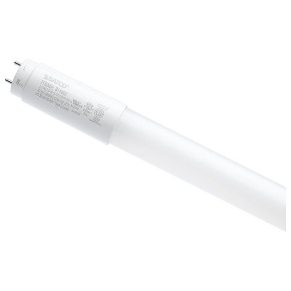 Satco 9.5W T8 LED, 48 Inch, 30K/35K/40K/50K/65K CCT, Medium Base, Type B Ballast Bypass, 120-277V, Frost S11662 - main